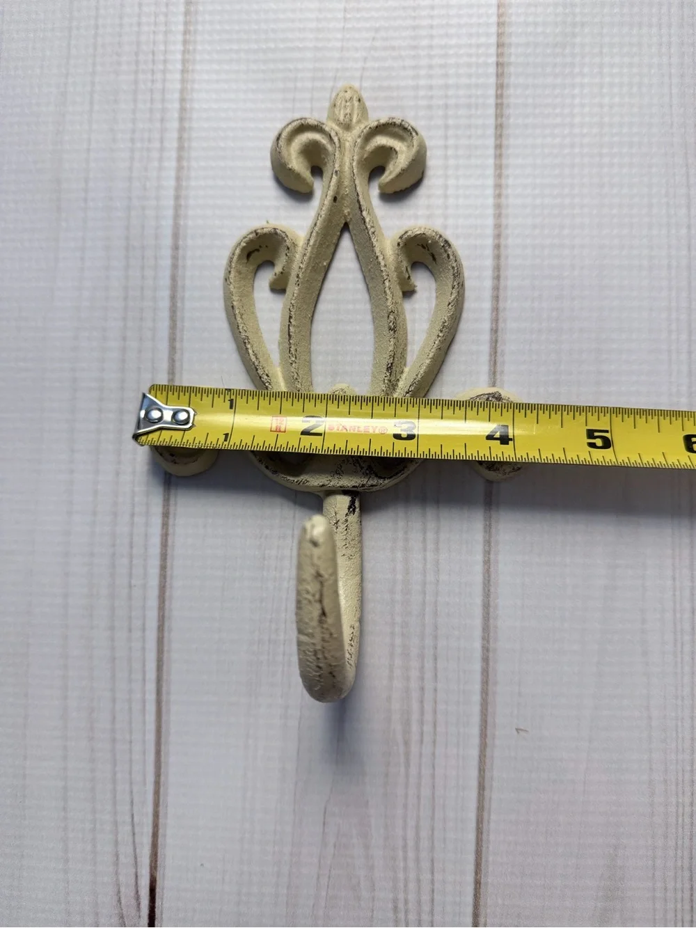 Distressed Cream Cast Iron Scroll Wall Hook French Country Shabby Chic